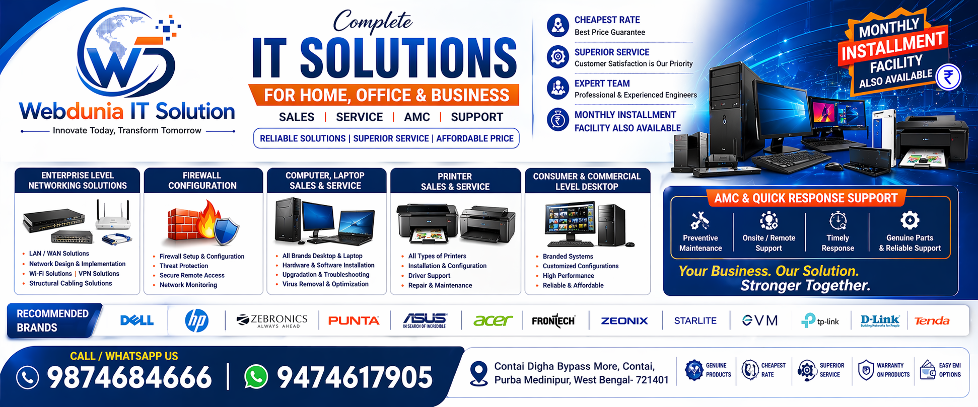 Computer laptop printer sales service firewall networking and AMC support