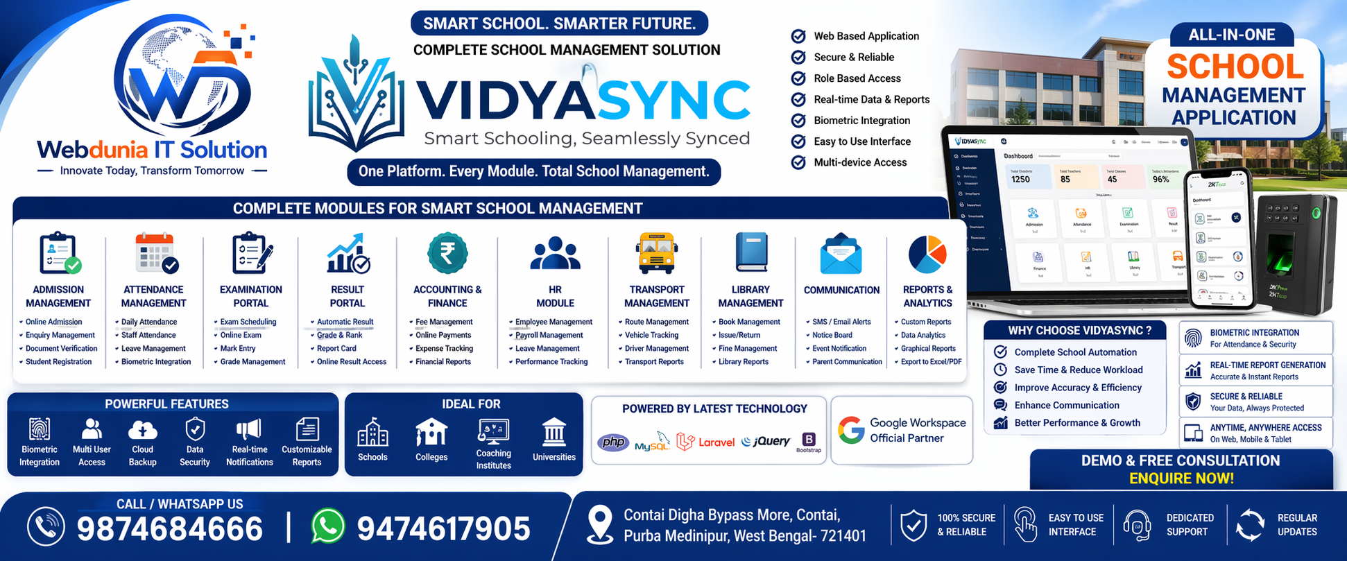 VidyaSync all in one school management software application