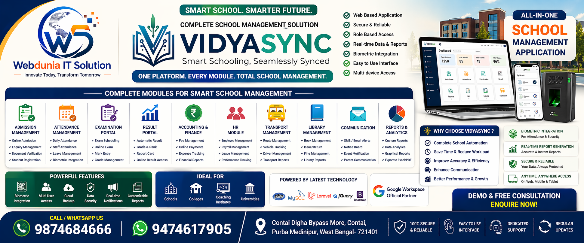 Smart school management solution with attendance finance reports and biometrics